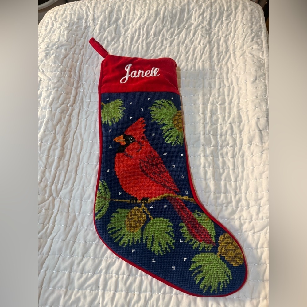 Personal Creations Janell Needlepoint Cardinal Christmas Stocking